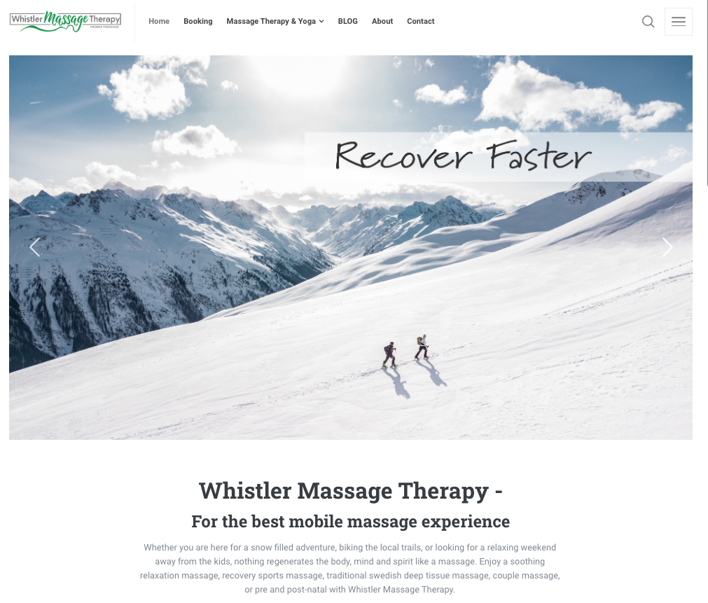 Whistler Massage Therapy website from page slider